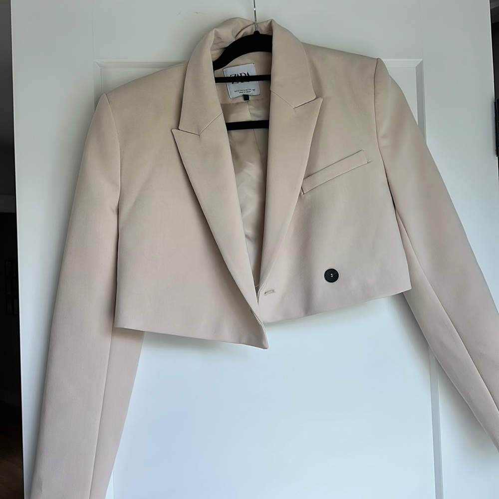 Zara cropped blazer light pink